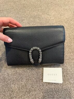 Gucci Black Pebbled Leather Dionysus Wallet Shoulder Bag